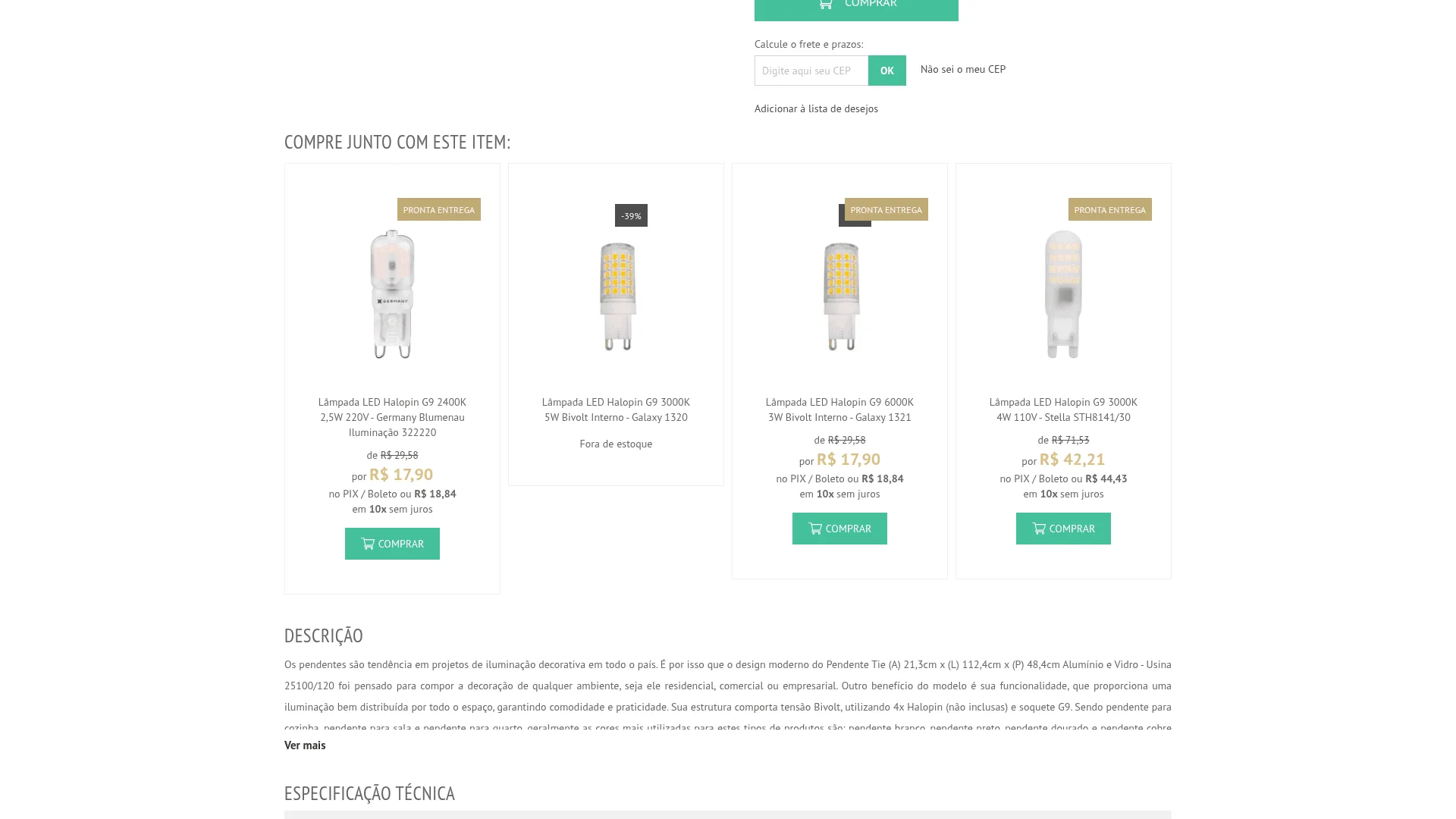 Bloco Compre junto da Inspire Home com sugestões de lâmpadas.